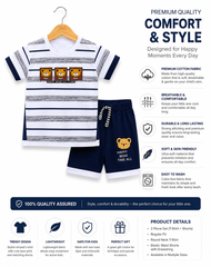 Kids Happy Bear Summer Outfit Set – Soft Cotton Striped T-Shirt & Shorts