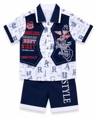 Kids Stylish 3-Piece Summer Outfit Set – Premium Cotton Shirt, Vest & Shorts
