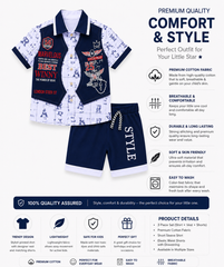 Kids Stylish 3-Piece Summer Outfit Set – Premium Cotton Shirt, Vest & Shorts